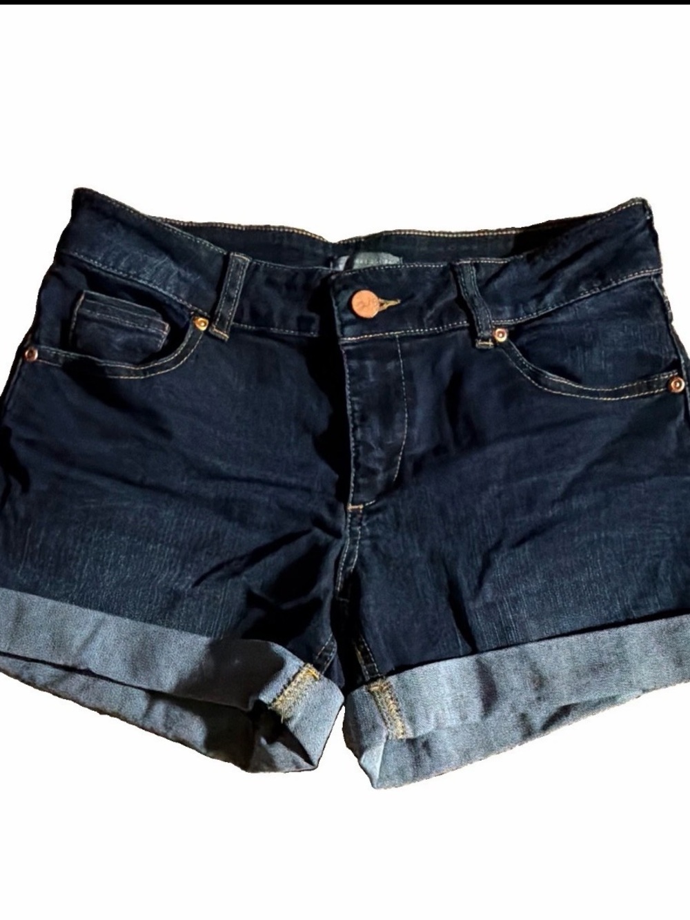 New York & Company Dark Indigo Rolled Cuff Denim Shorts